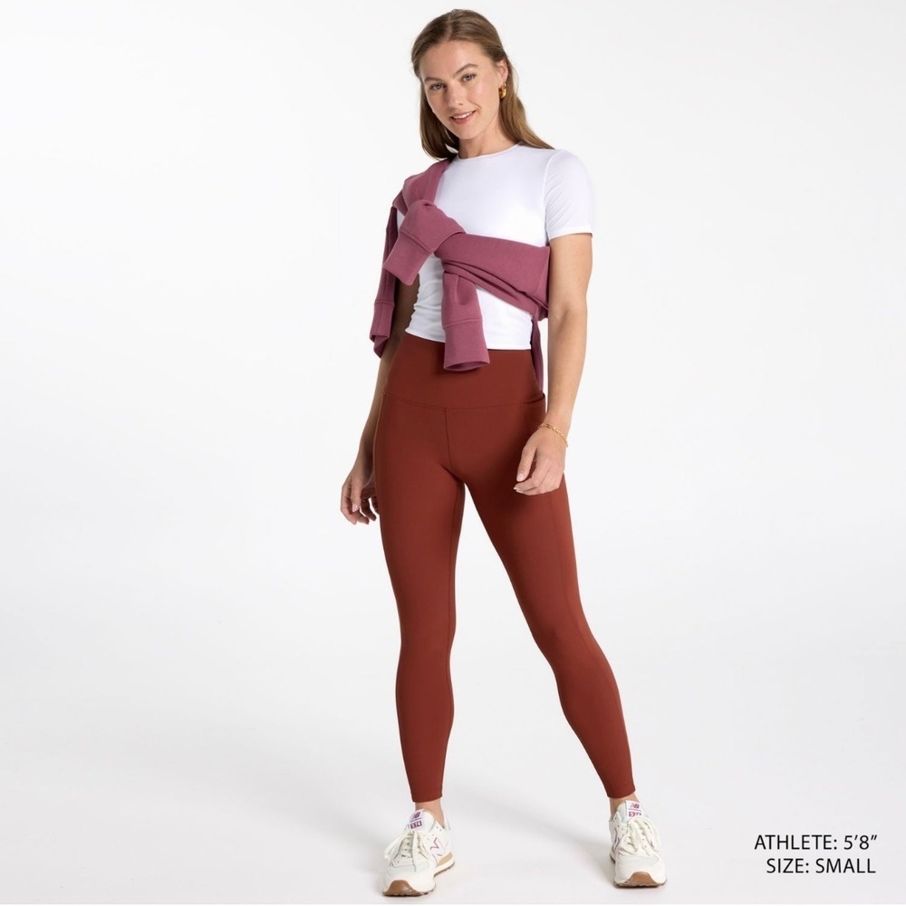 New CALIA Women's Seamed Ribbed S High Waist 7/8 Leggings‎ Red Brown XS $78